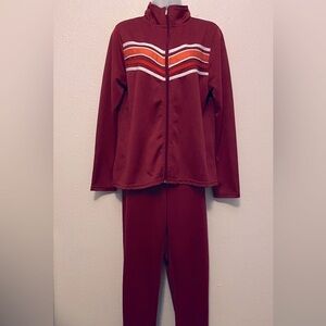 Burgundy Tracksuit Jacket Pants Set Large Y2K Streetwear‎ Athleisure Hip Hop